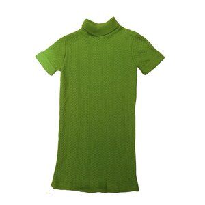 Vintage Sally Glee Sweater Dress Olive Green Knit Short Sleeve Turtleneck, USA